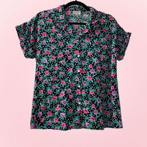 Flower Print Button up Blouse.